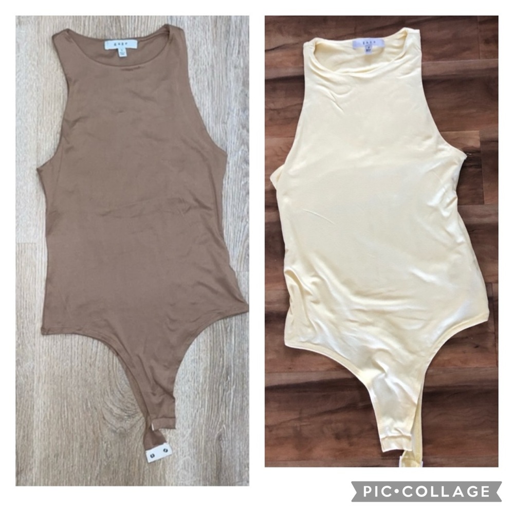 TWO- GAZE pale yellow and dark nude bodysuits